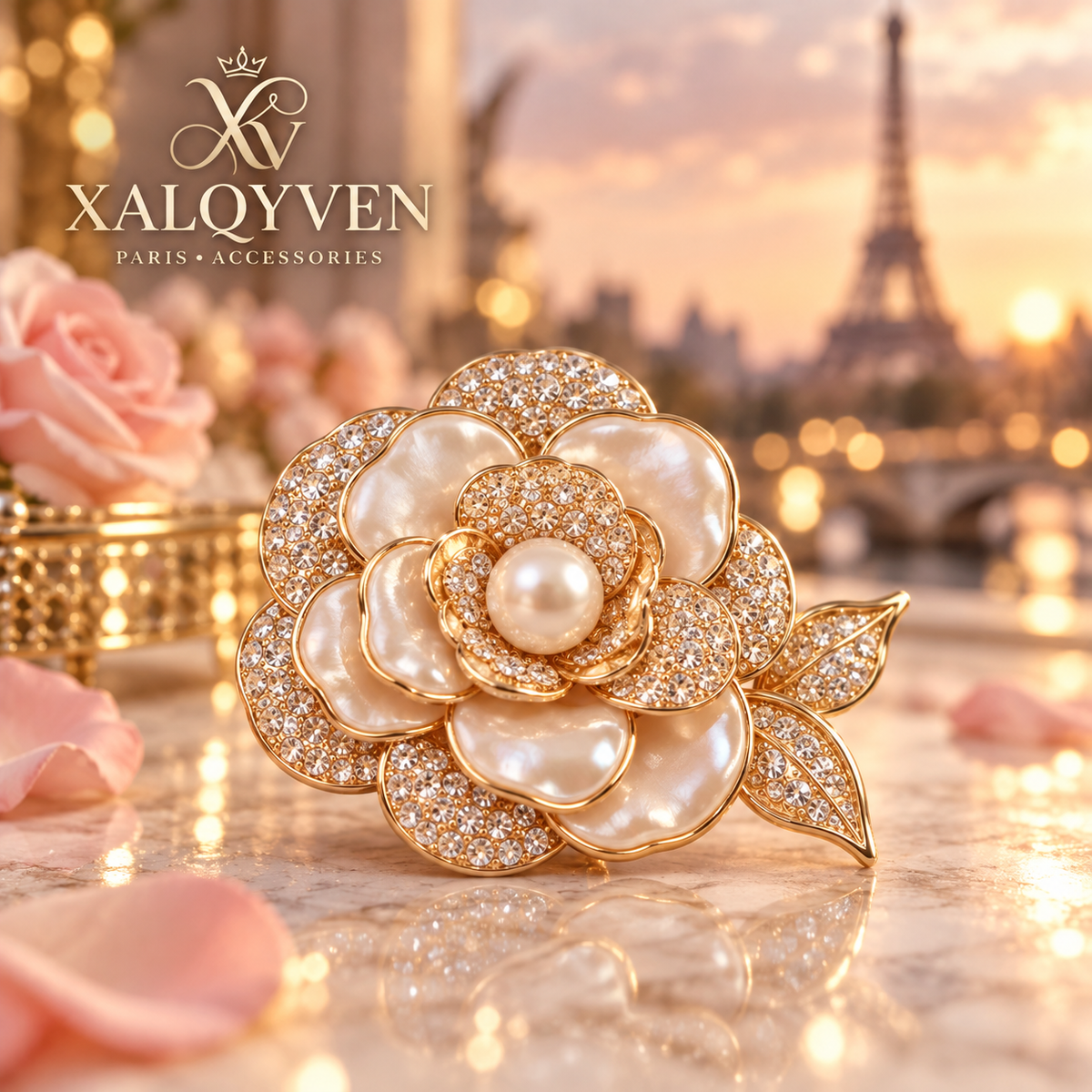 Pearl & Crystal Camellia Brooch