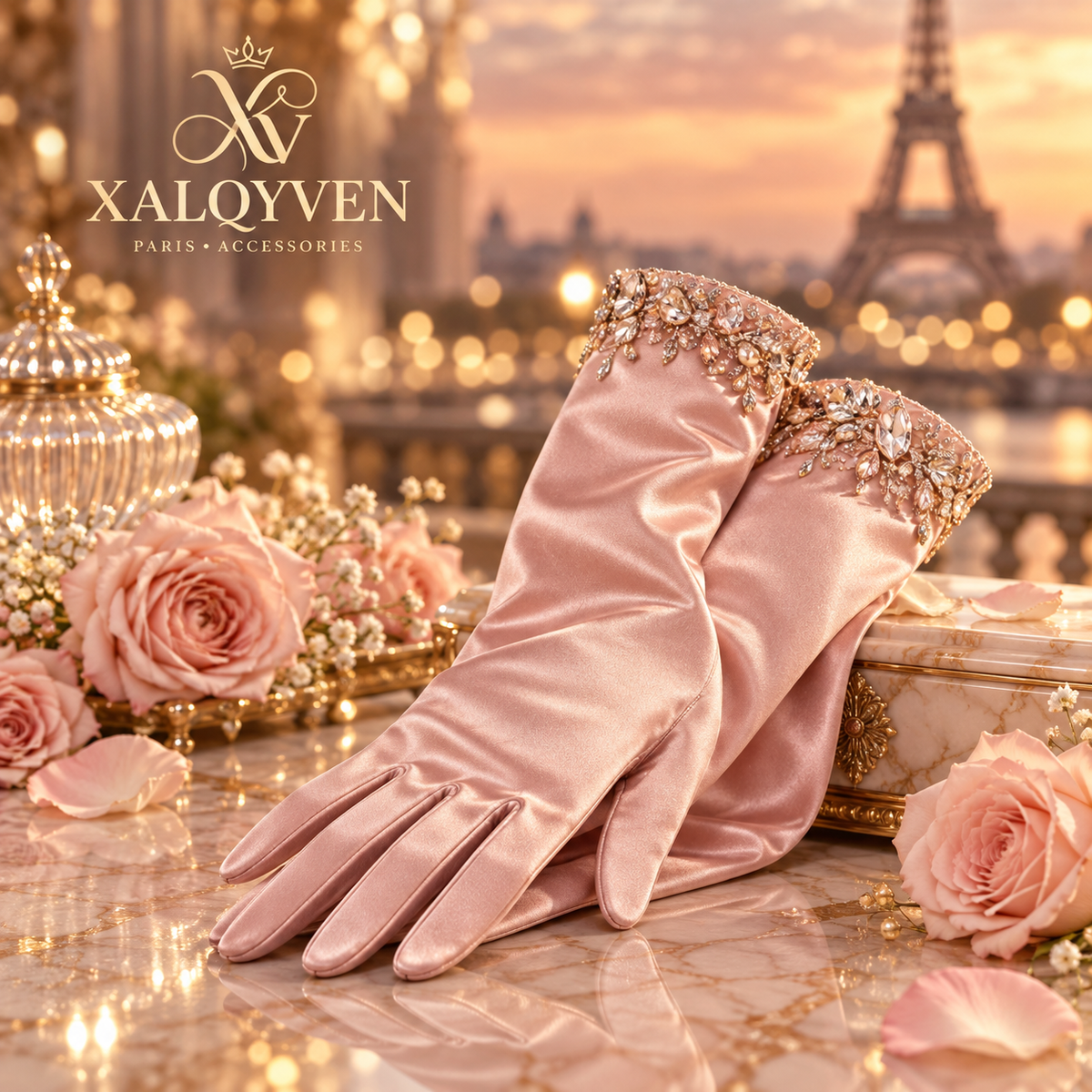 Blush Bow Evening Gloves