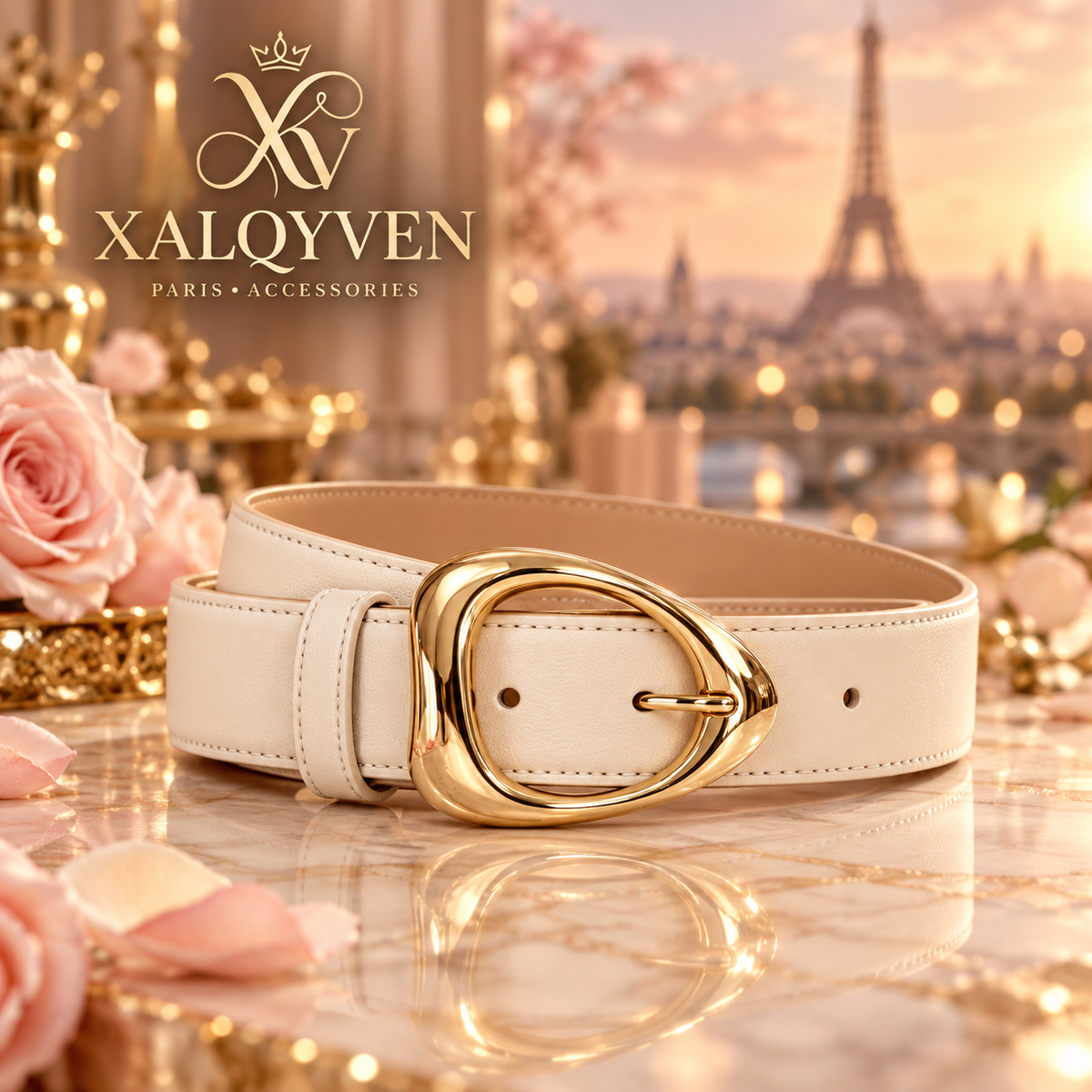 Ivory Oval-Buckle Belt