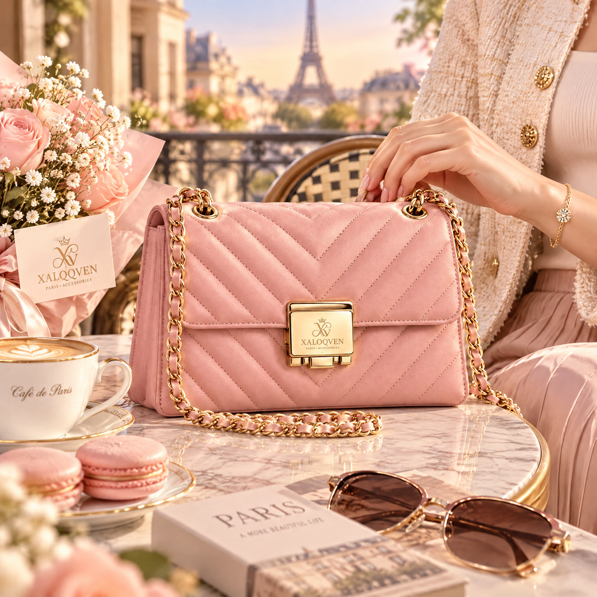 Blush Chevron Chain Bag