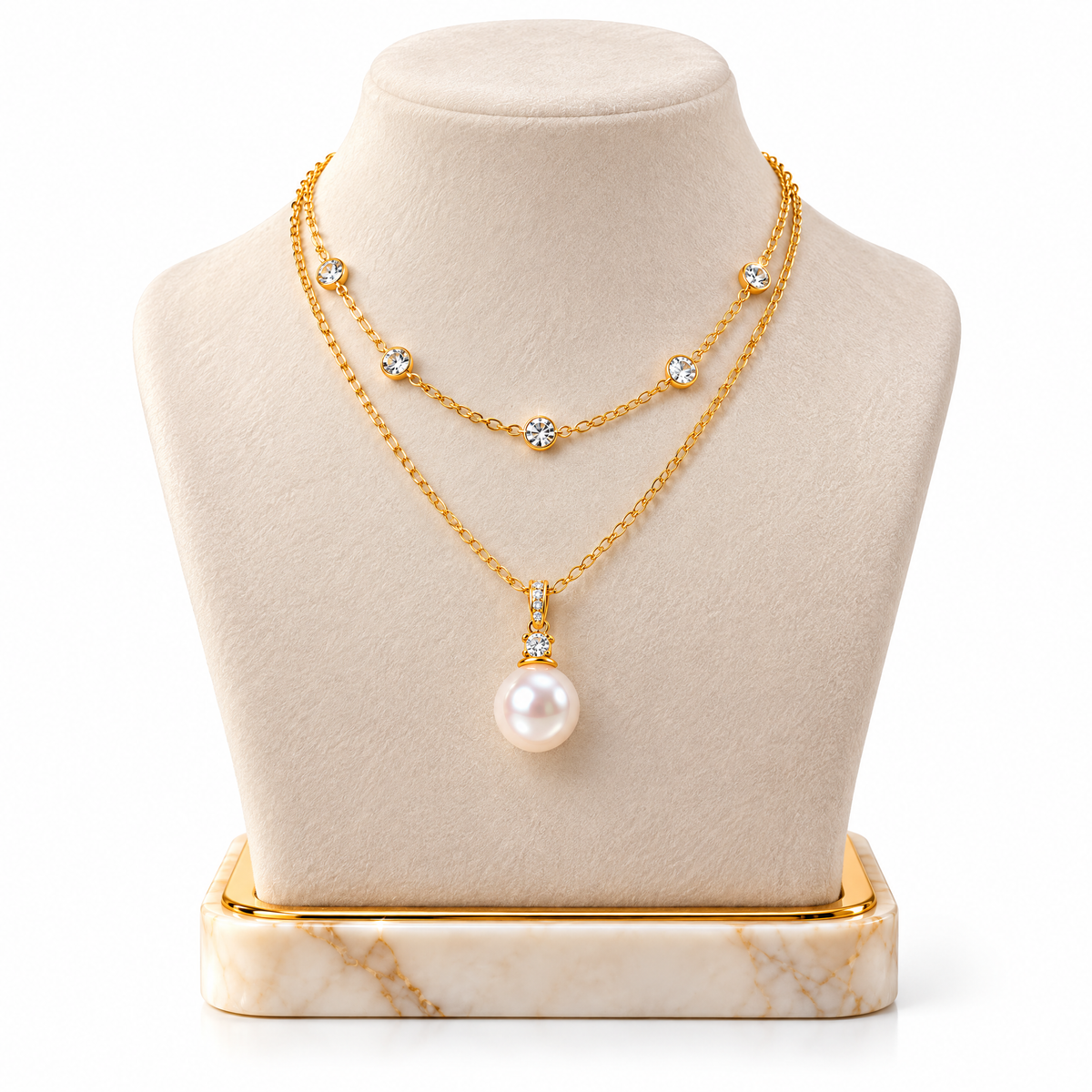 Layered Pearl Pendant Necklace