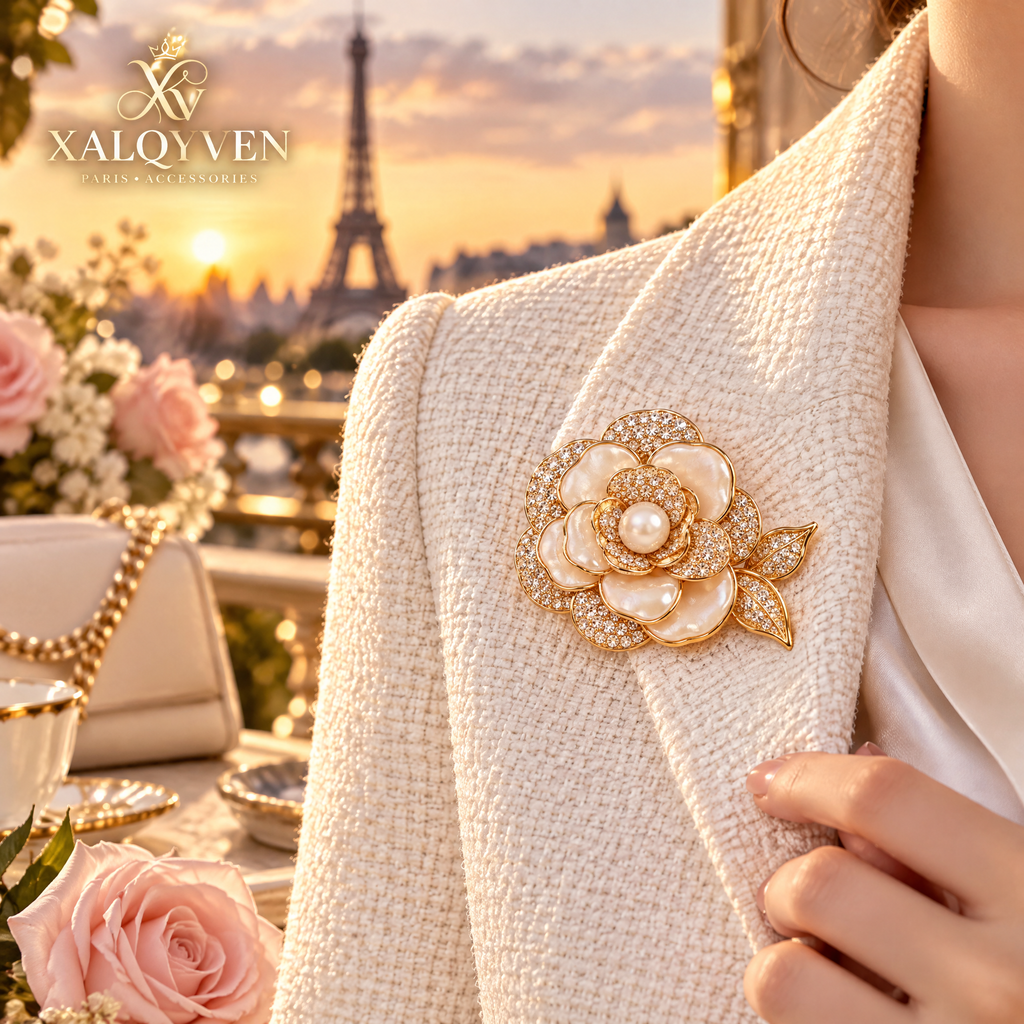 Pearl & Crystal Camellia Brooch