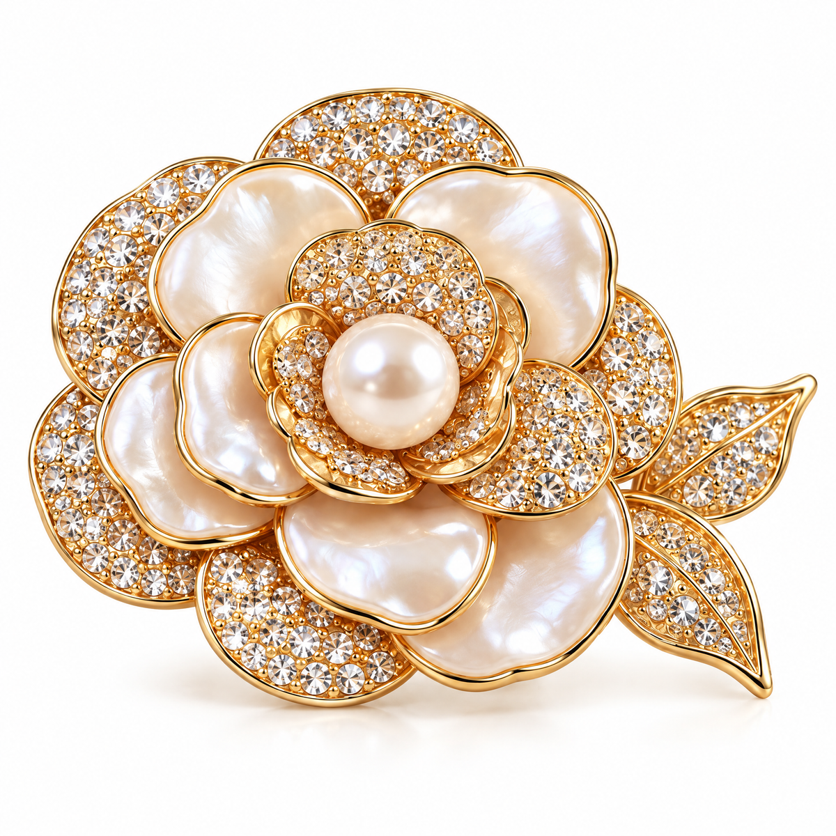 Pearl & Crystal Camellia Brooch