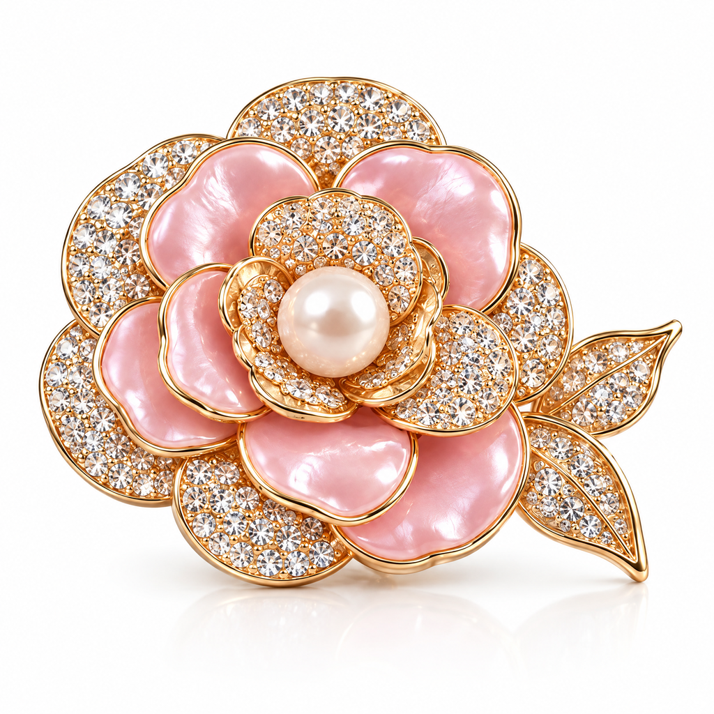 Pearl & Crystal Camellia Brooch