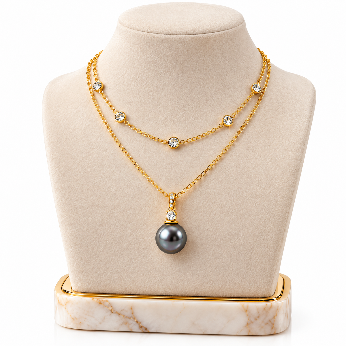 Layered Pearl Pendant Necklace