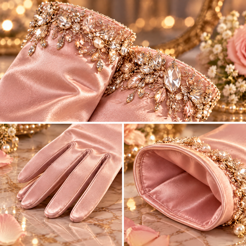 Blush Bow Evening Gloves