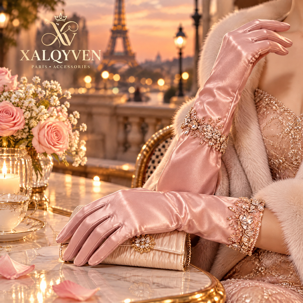 Blush Bow Evening Gloves