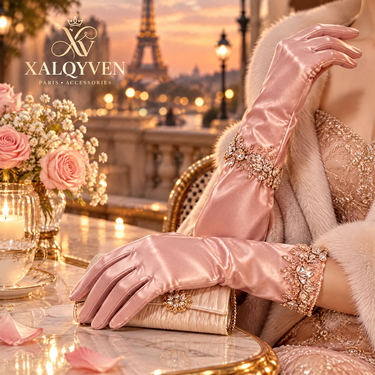 Blush Bow Evening Gloves