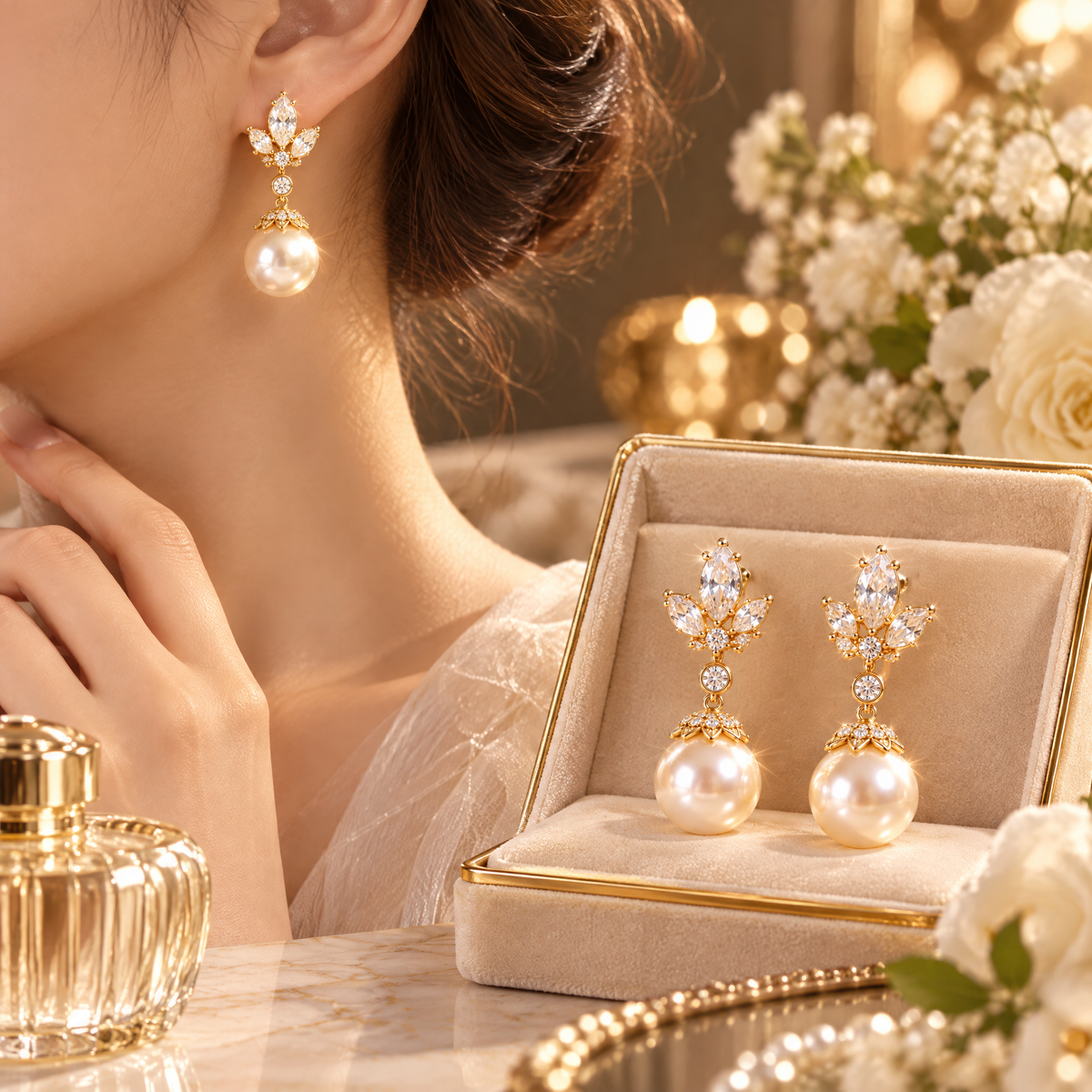 Pearl & Crystal Drop Earrings